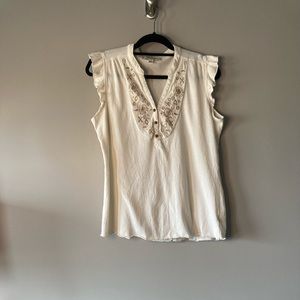 French Laundry Boho Ivory M Cotton Blend Embellished M Top.